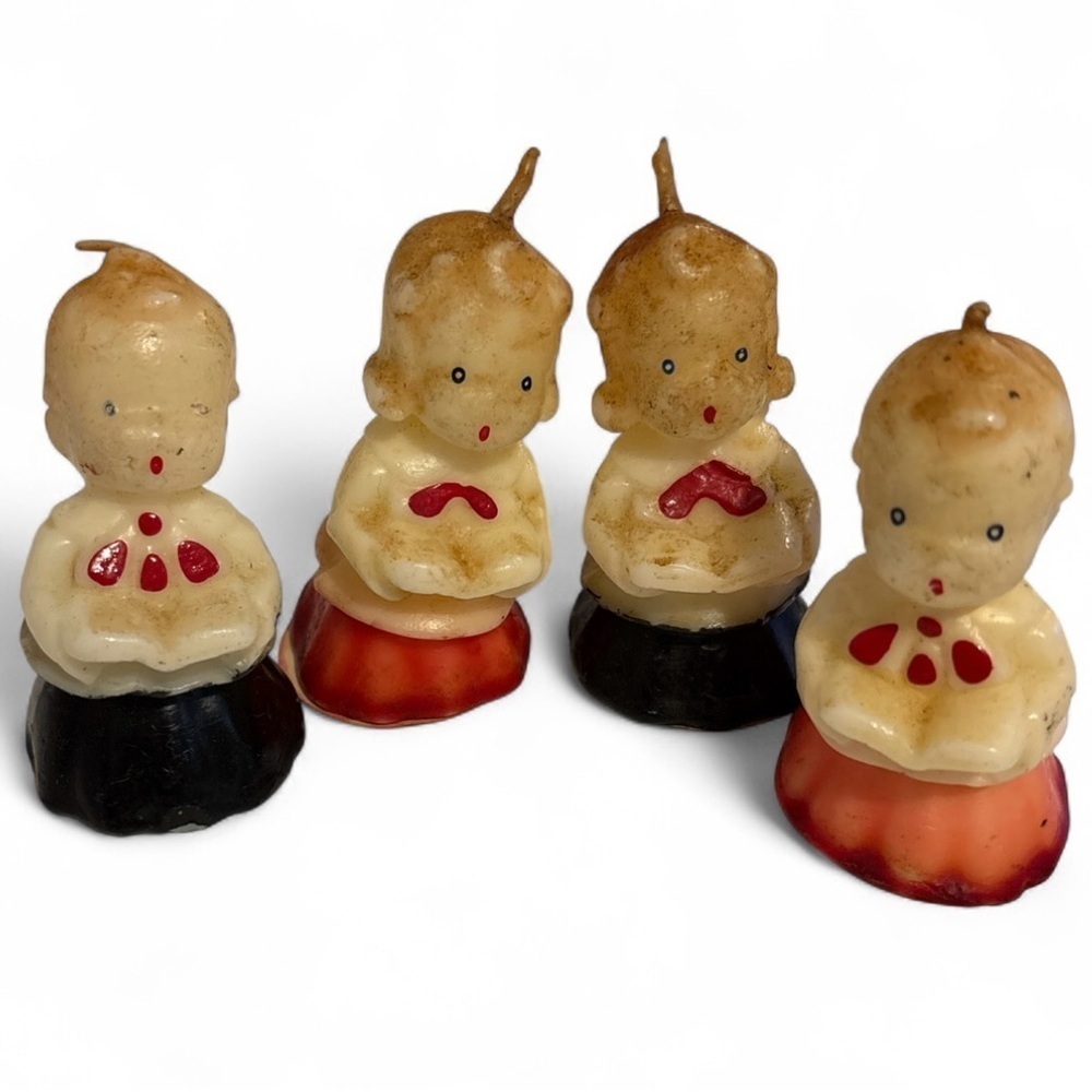 4 Vtg. Gurley Candles 3" Christmas 1950’s Boy & Girl Carolers Unused Made In USA